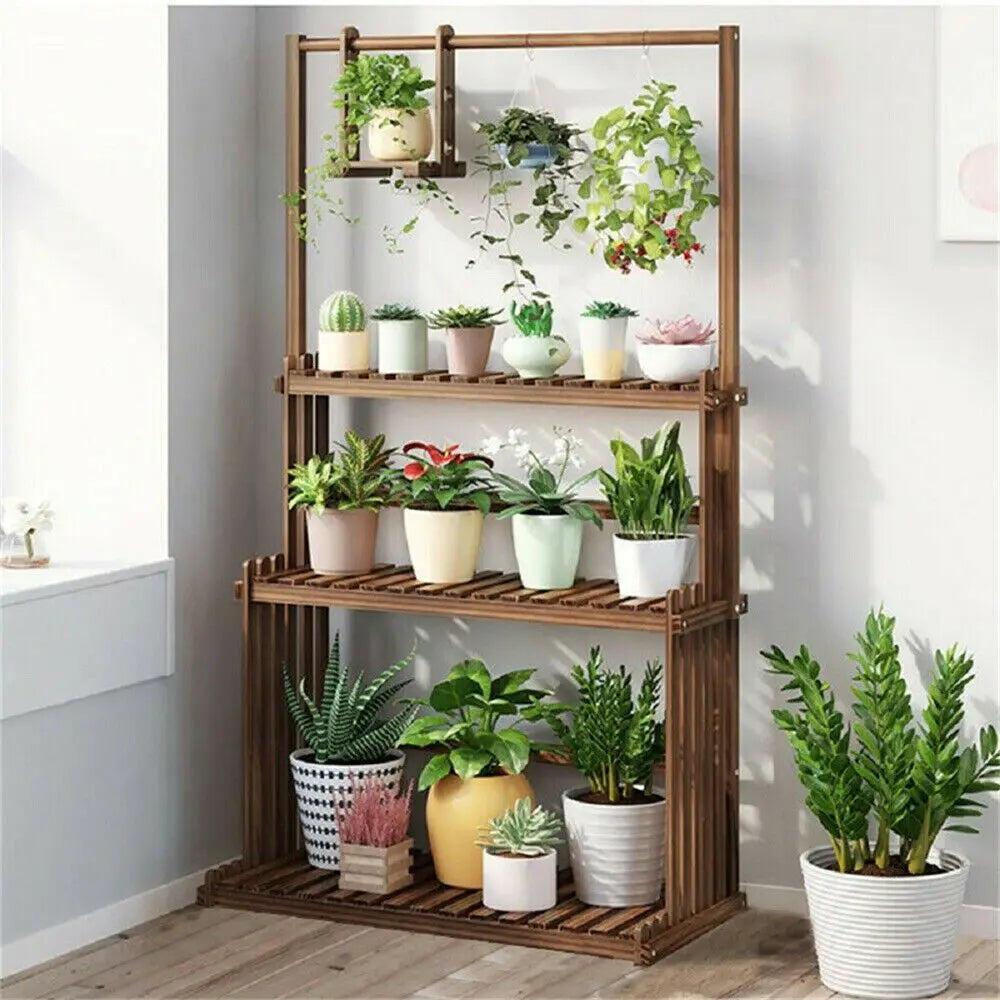 3 Tier Hanging Wood Plant Stand for Indoor and Outdoor Planters