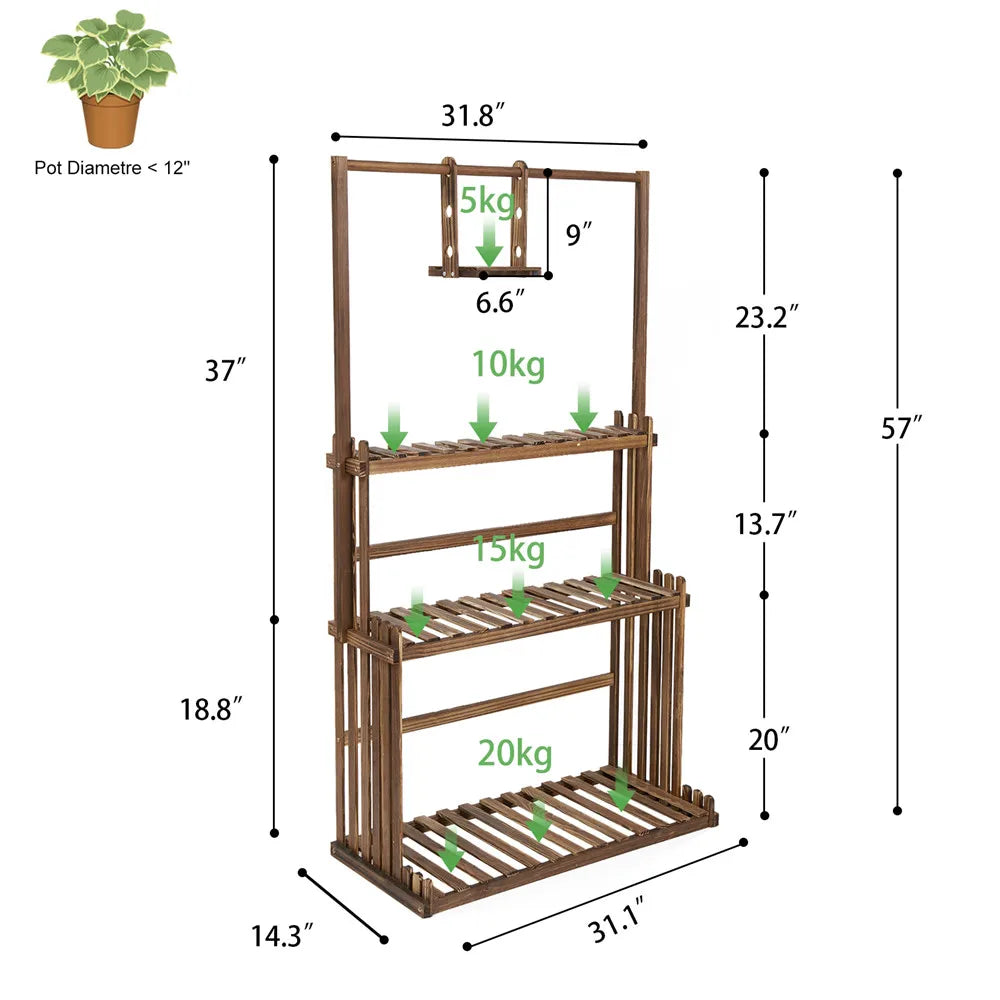 3 Tier Hanging Wood Plant Stand for Indoor and Outdoor Planters