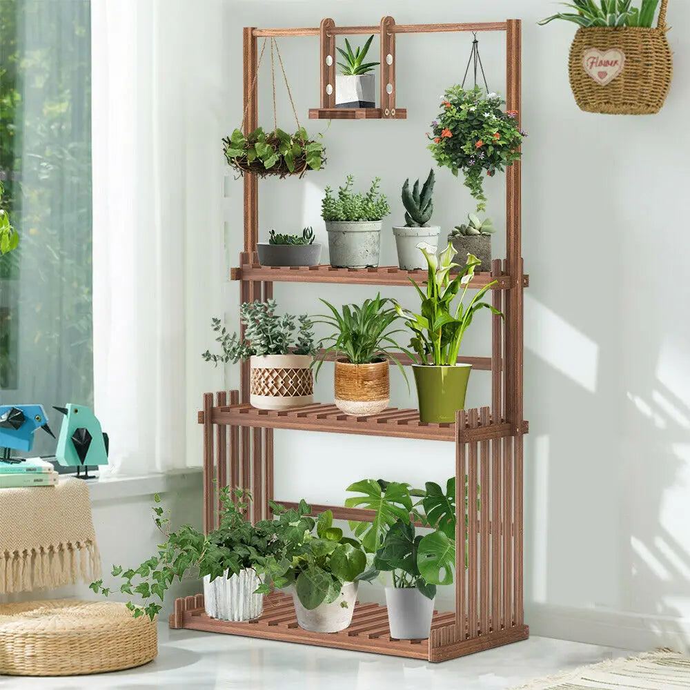 3 Tier Hanging Wood Plant Stand for Indoor and Outdoor Planters