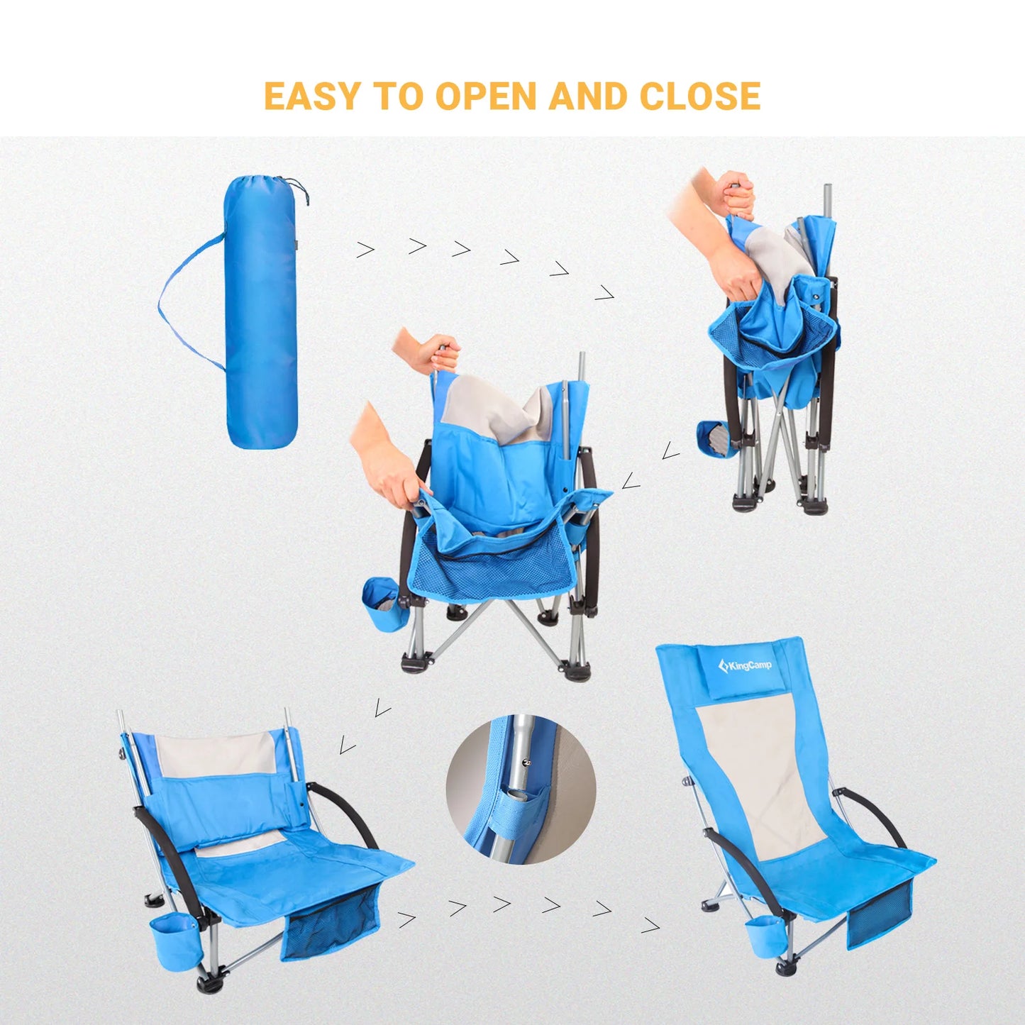 High Back Beach Chair Carbon Steel Netting Foldable Design