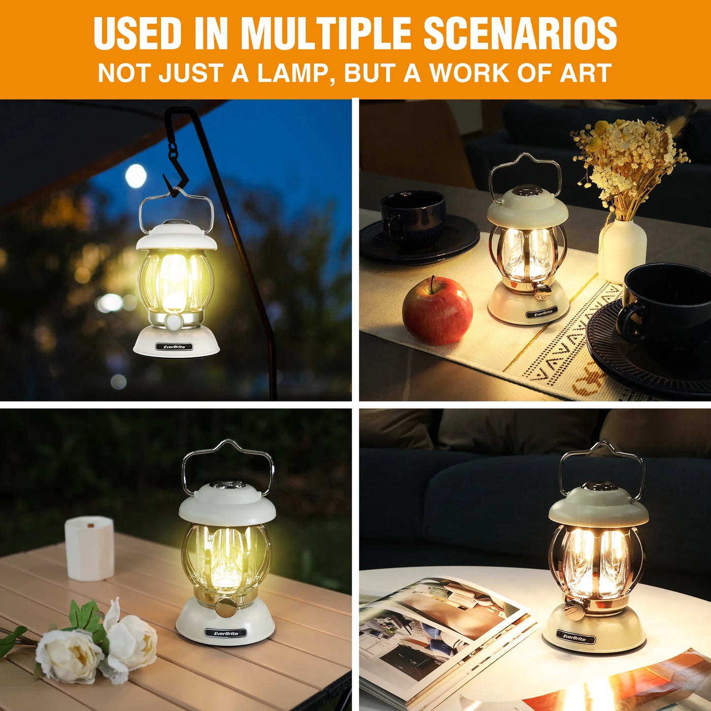 EverBrite Camping Lantern Rechargeable 4400mAh Battery Powered Retro Metal Light 3 Modes