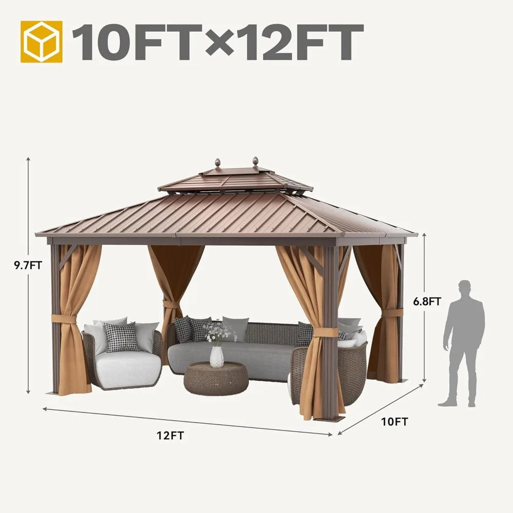 10x12ft Hardtop Gazebo with Nettings and Curtains Outdoor