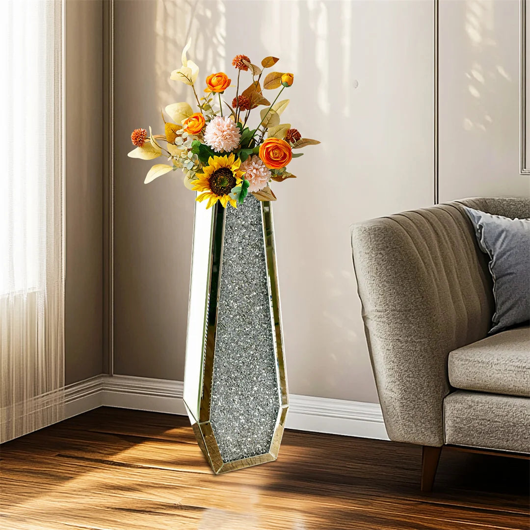 Luxury Large Tall Floor Glass Vase in Silver Modern Contemporary Style