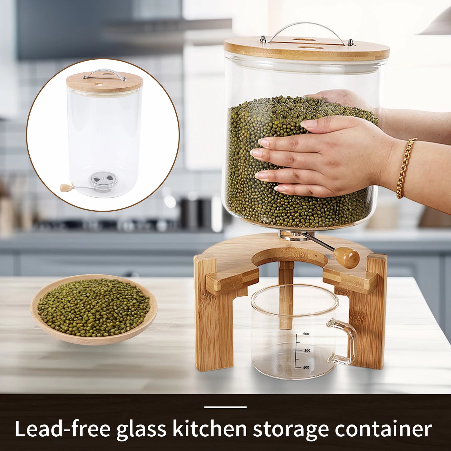 Flour And Cereal Container 5L 7.5L Rice Dispenser With Bamboo Lid