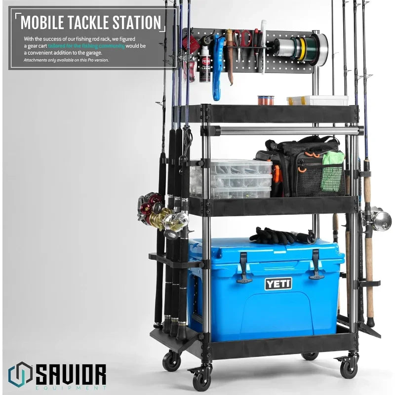 Mobile Tackle Station 16 Fishing Rod Holder Cart Waterproof Fishing Accessories