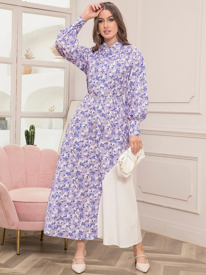 Elegant Floral Print High Neck Maxi Dress for Spring