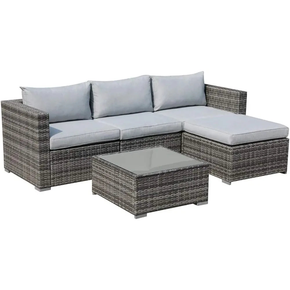 5 Piece Grey Outdoor Patio Furniture Set Classic L Shape Assembly Required