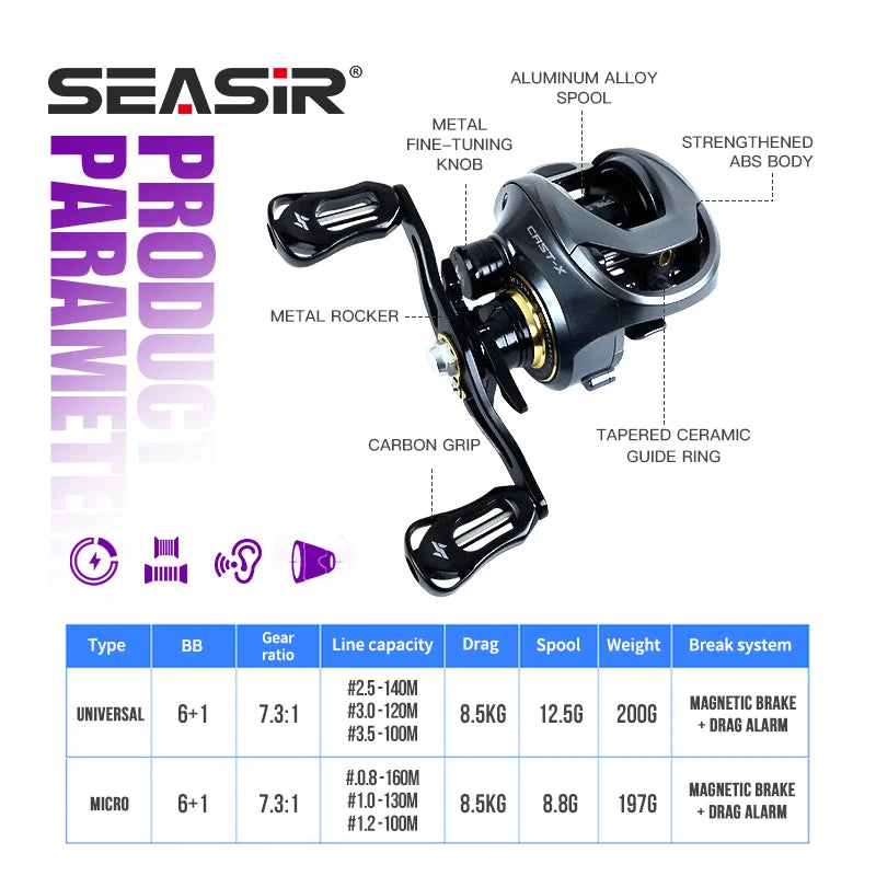 Fresh Seawater Baitcasting Fishing Reel 7.3 Gear Ratio
