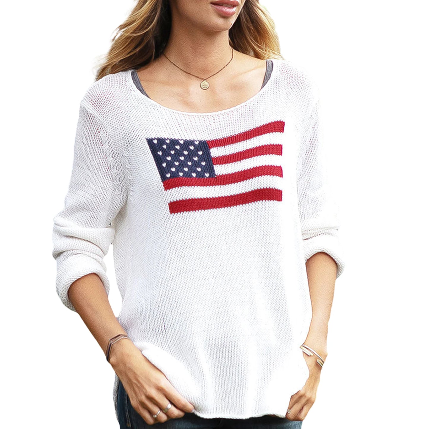 Womens Knit Sweater with O Neck Regular Fit Cotton and Polyester
