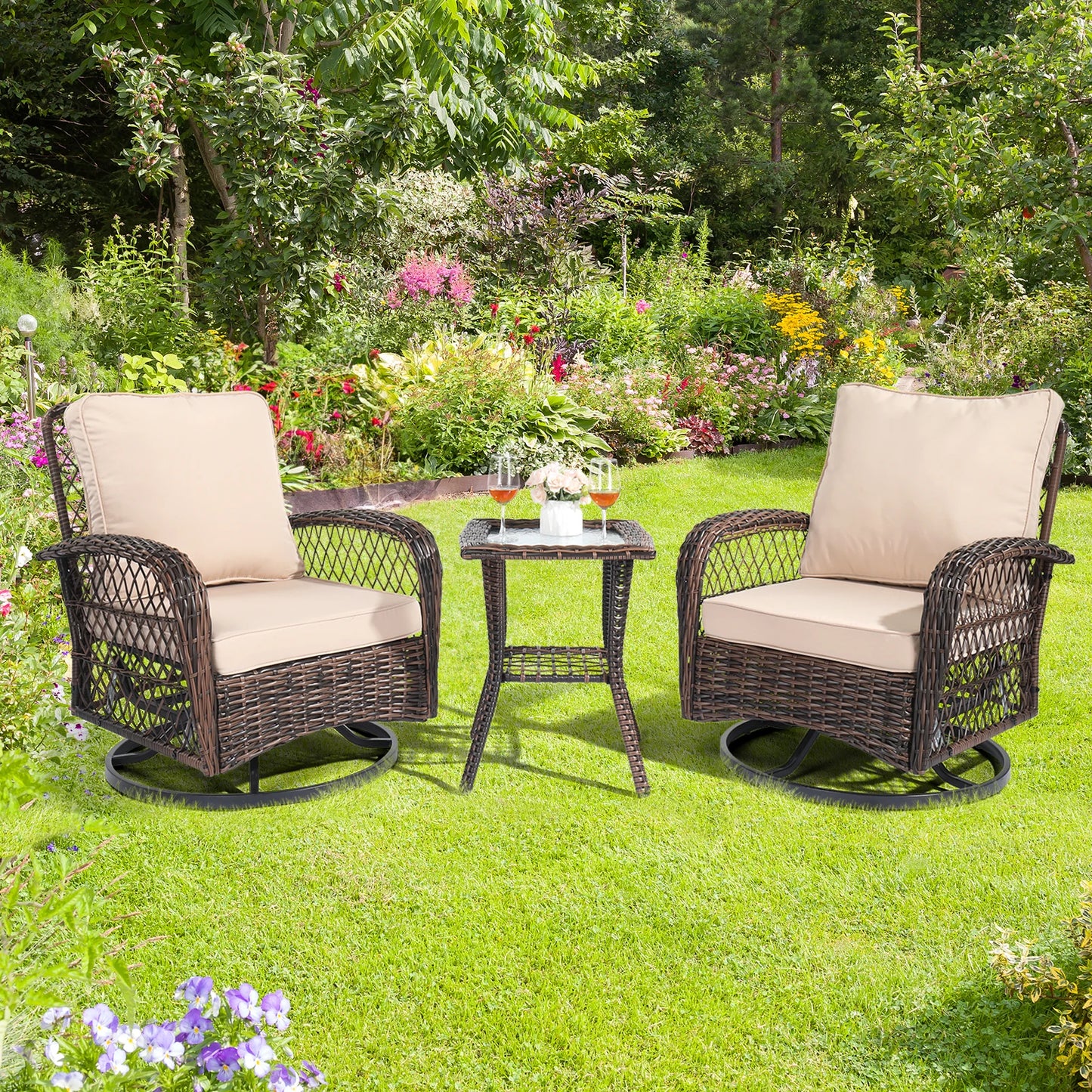 Stylish 3 Pieces Patio Furniture Set with Swivel Rockers