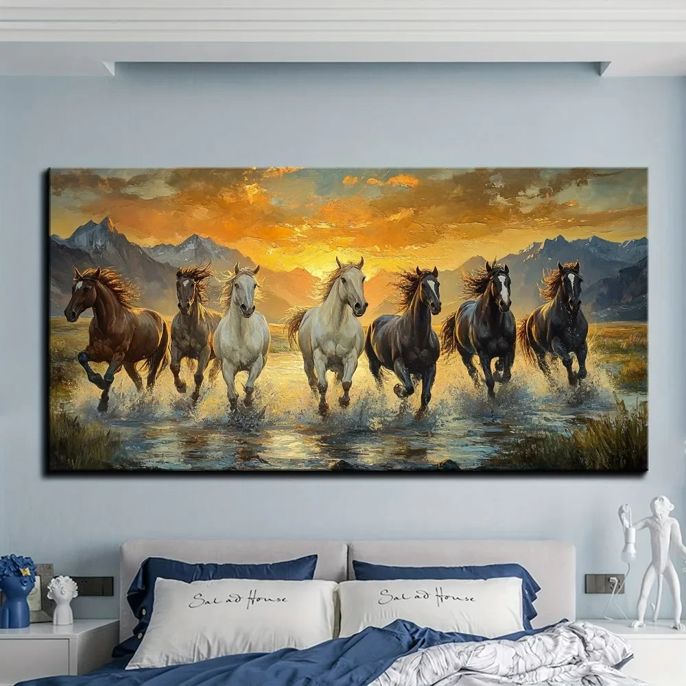 Seven Horse Canvas Wall Art for Horse Lovers Decor