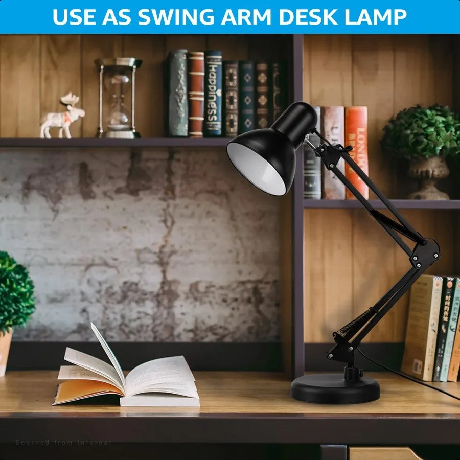 Metal Desk Lamp With Clamp Swing Arm Adjustable Brightness
