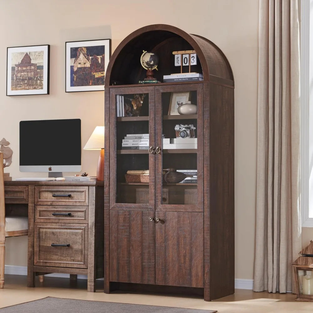 Modern Farmhouse Bookcase w Open Adjustable Shelf Wooden Display Cabinet