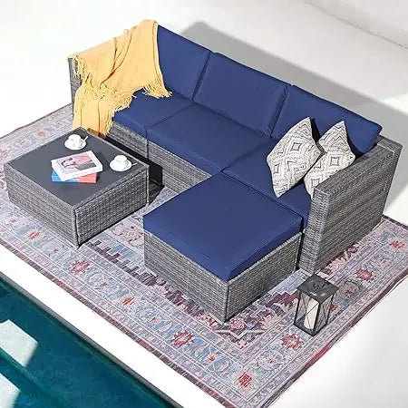 5 Piece Grey Outdoor Patio Furniture Set Classic L Shape Assembly Required