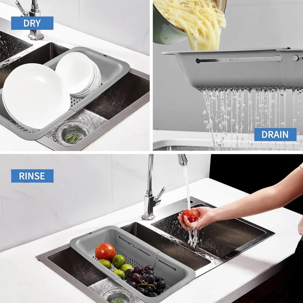 Collapsible Kitchen Colander and Stainless Steel Sink Strainer Set