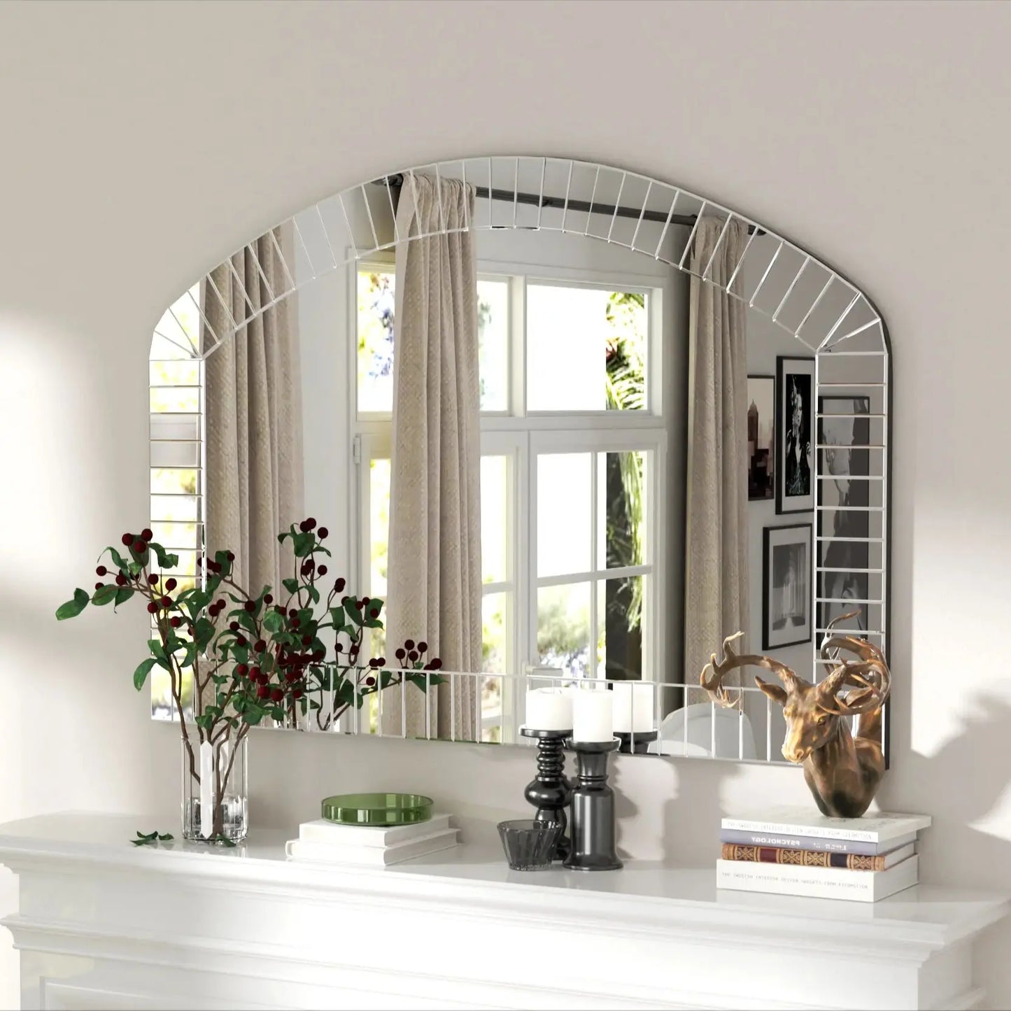 Large Silver Arched Wall Mirror Beveled Edge Glass Float