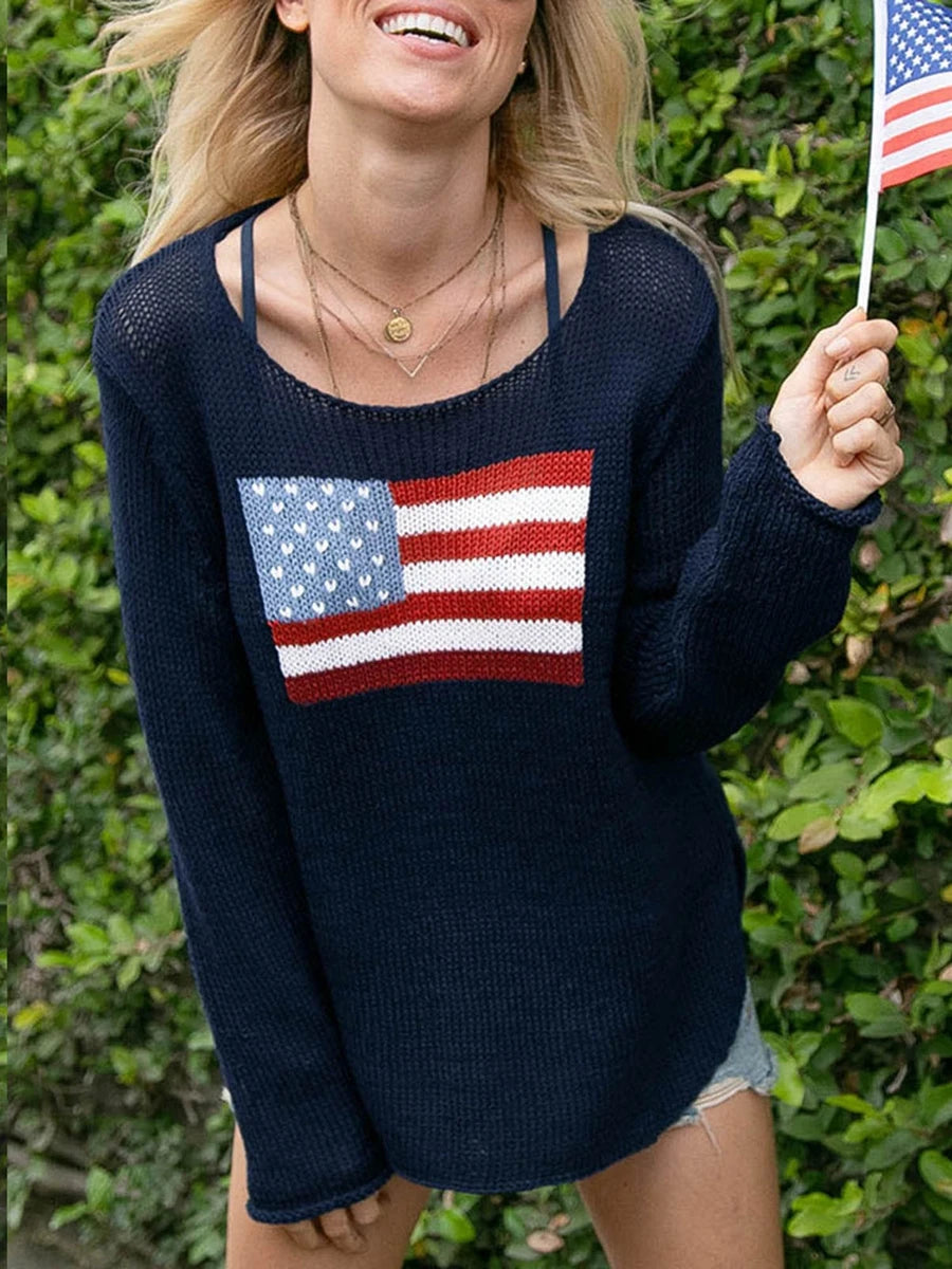 Womens Knit Sweater with O Neck Regular Fit Cotton and Polyester