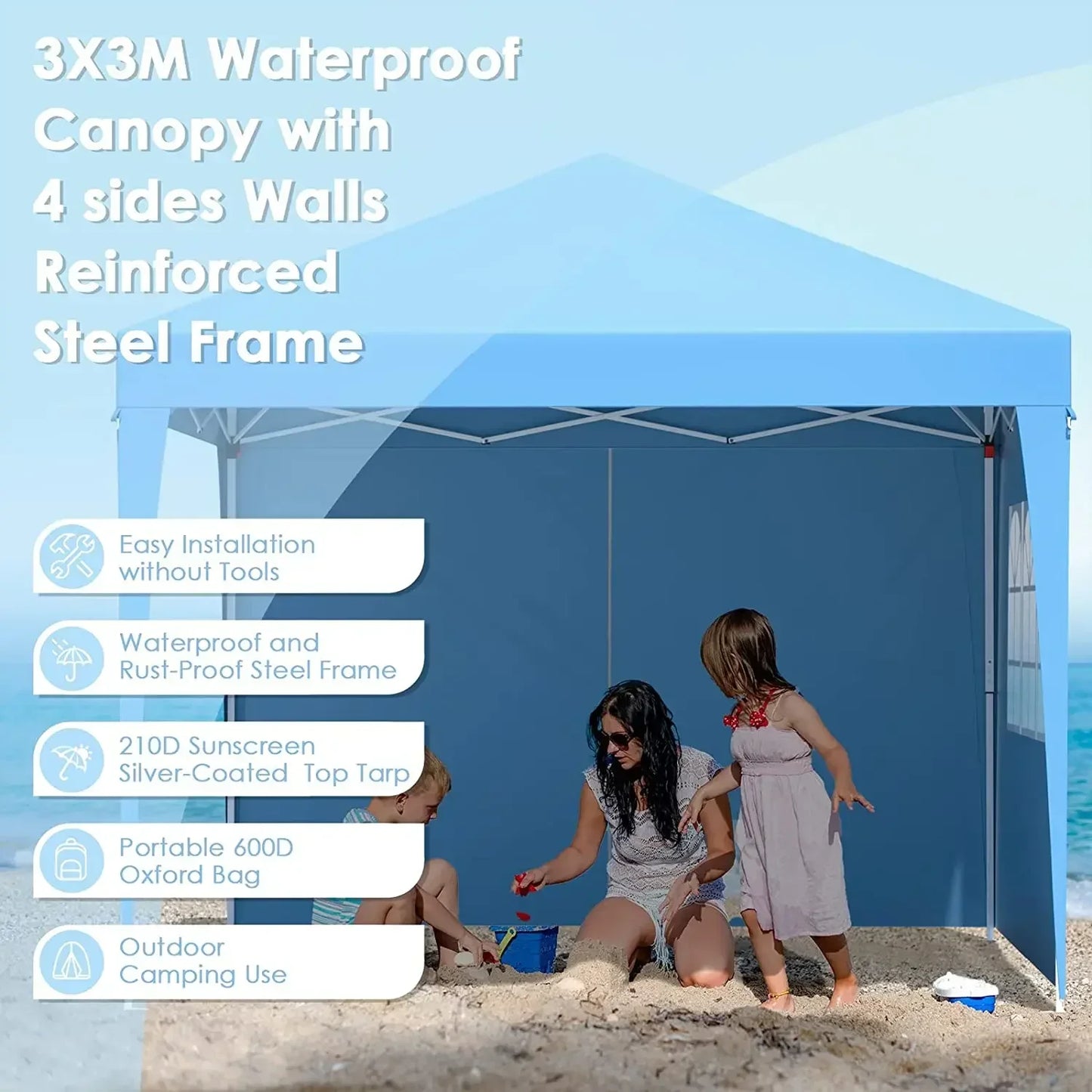 Sunshade Gazebo Portable Outdoor Rainproof Tent 3x3m Steel Frame