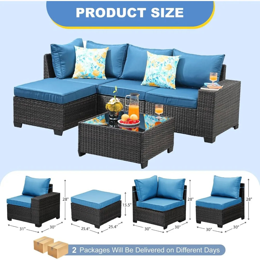 5 Pieces Outdoor Peacock L Shape Patio Furniture Set by SunloungeCo