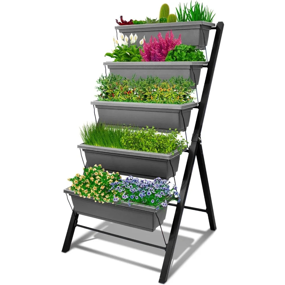 4Ft Vertical Raised Garden Bed 5 Tier Food Safe Planter Box for Indoor and Outdoor Gardening