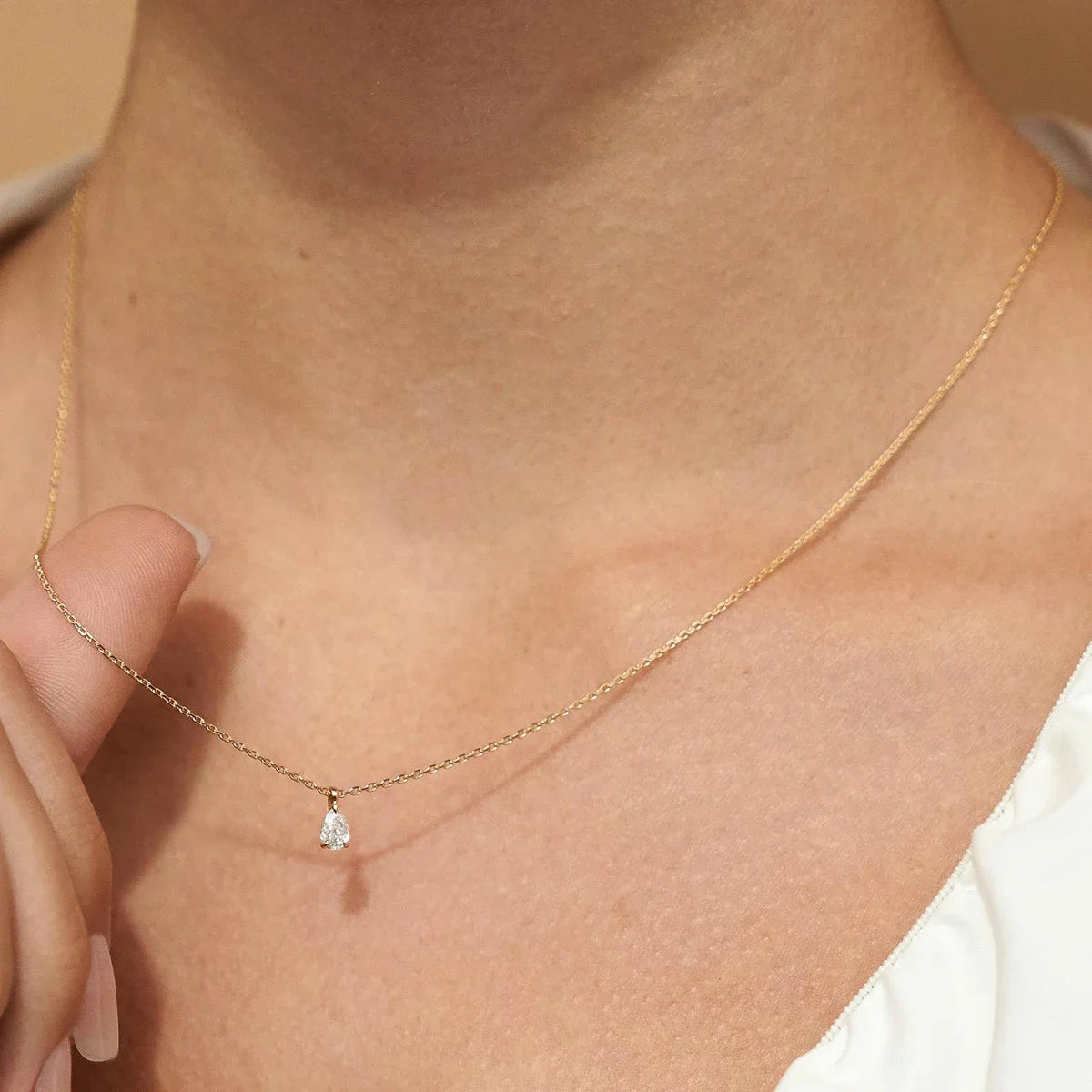 14K Gold 2CT Pear Cut Moissanite Necklace for Women