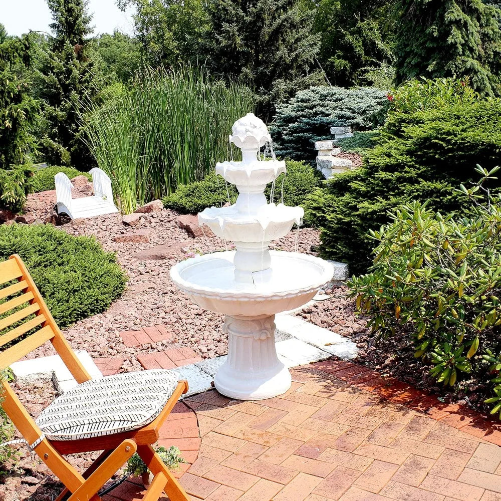 52 Inch High 3 Story Outdoor Fountain Weather Resistant Fiberglass Garden Decor