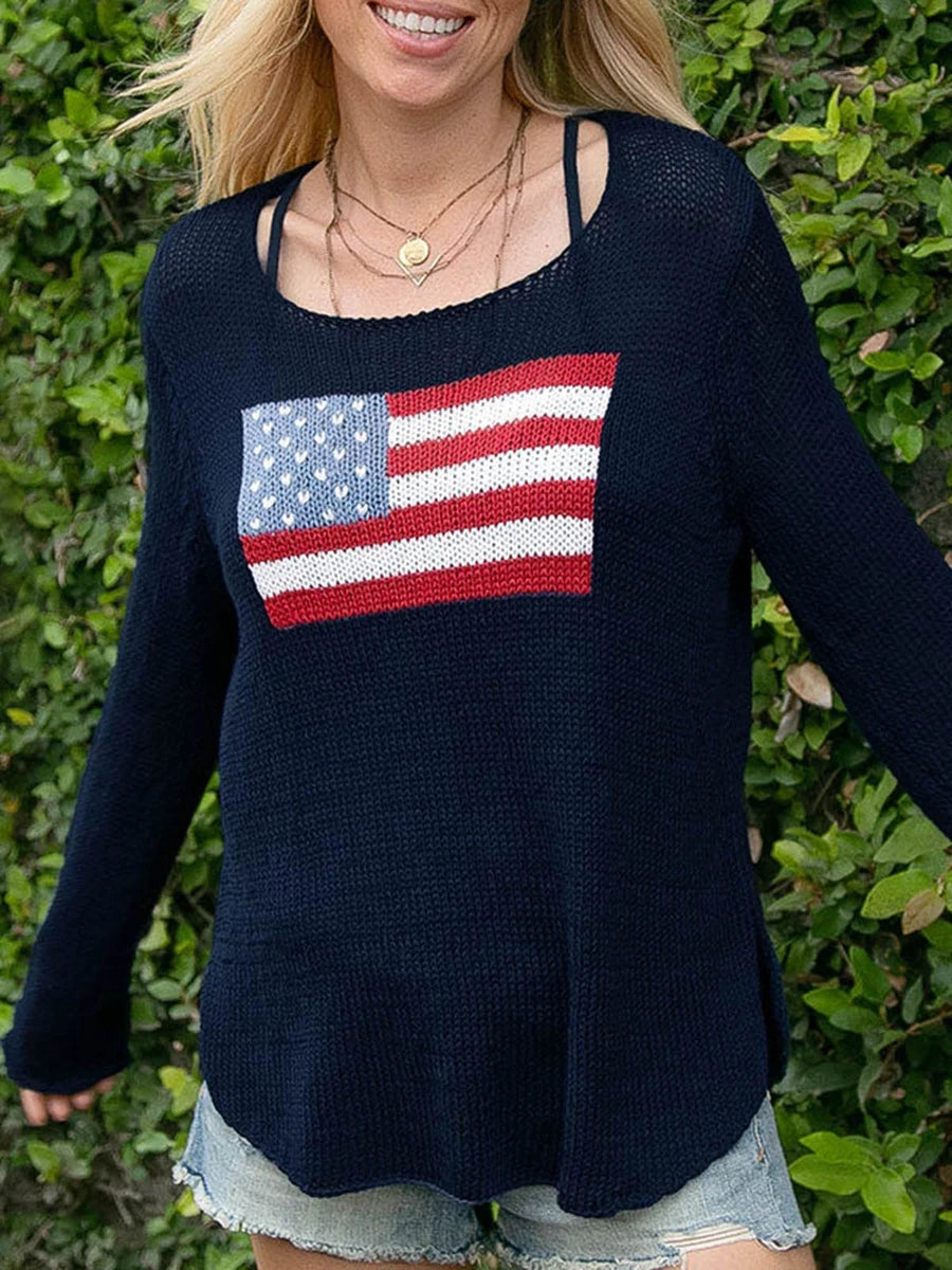 Womens Knit Sweater with O Neck Regular Fit Cotton and Polyester