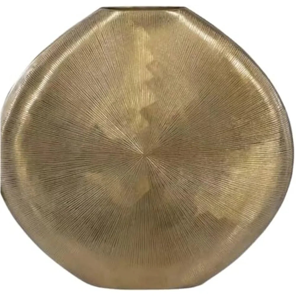 Gold Metal Decorative Flower Vase with Stylish Sunburst Design and Radiant Finish