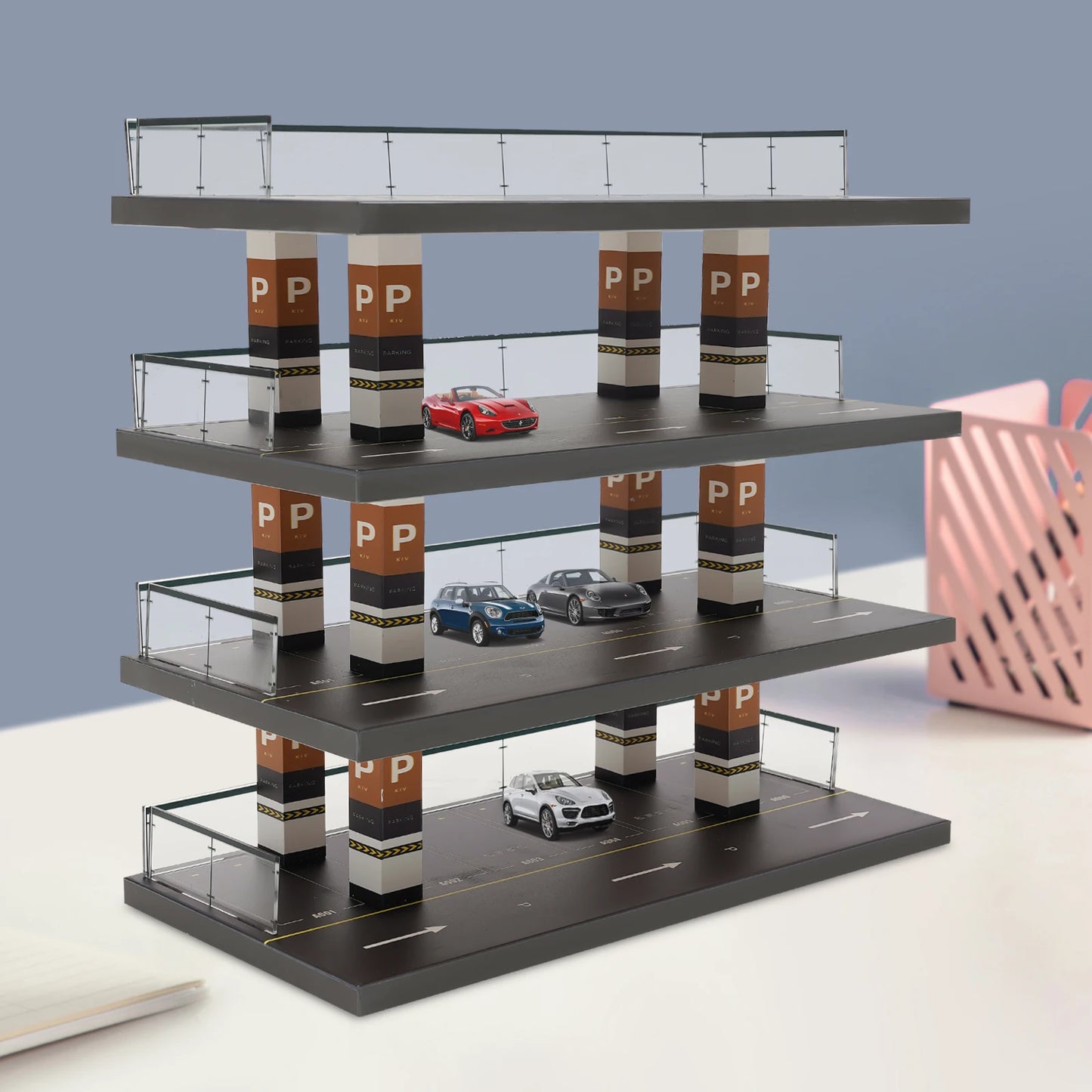 1:64 Acrylic Parking Lot Scene Model 4-Layer Car Vehicle Garage Showcase