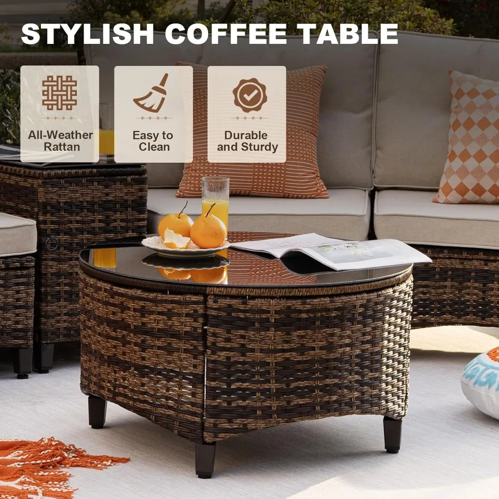9 Piece Outdoor Patio Furniture Set with Unique Half Moon Design for Garden