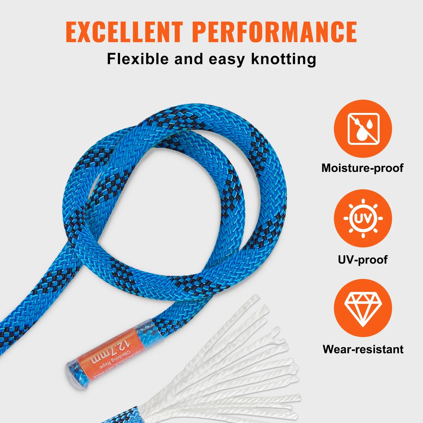 12.7mm Static Climbing Rope with Snap Hooks Blue CE Certified 32 kN Break Strength