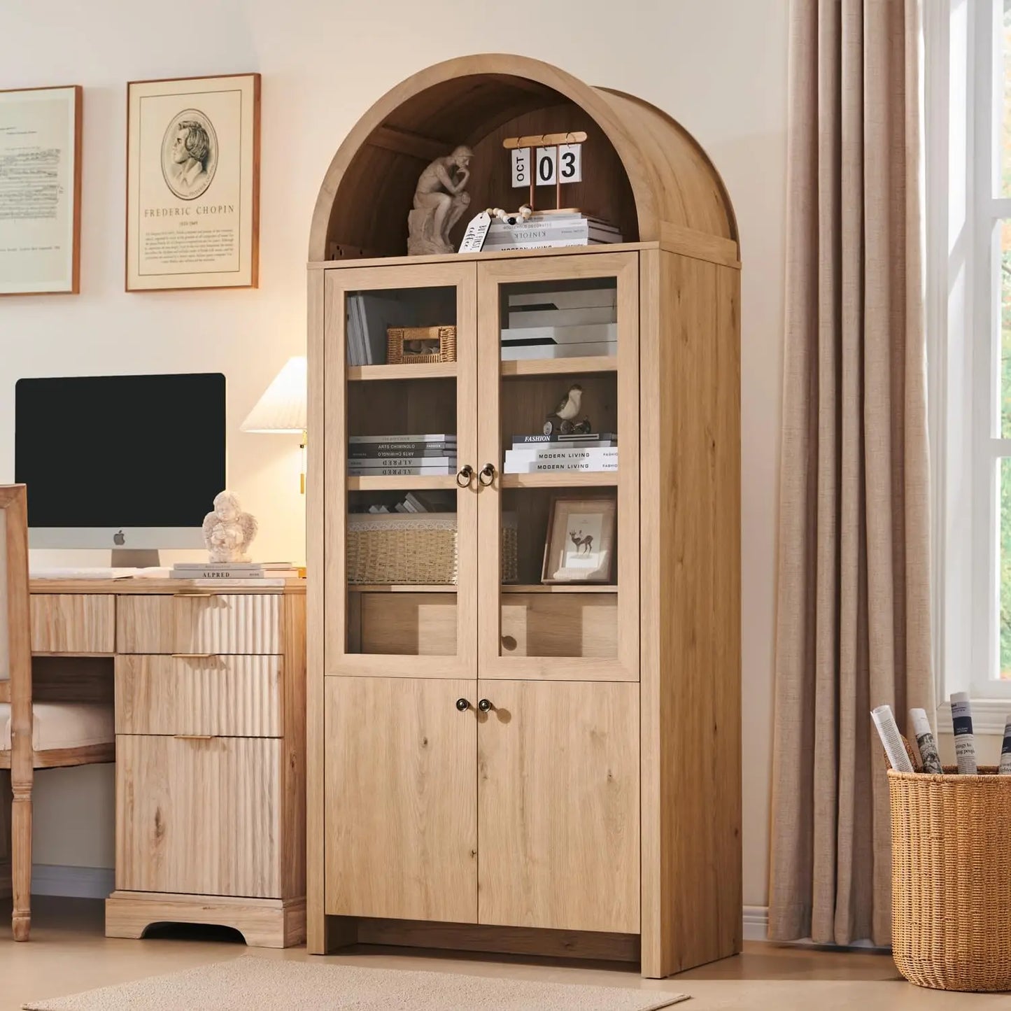 Modern Farmhouse Bookcase w Open Adjustable Shelf Wooden Display Cabinet