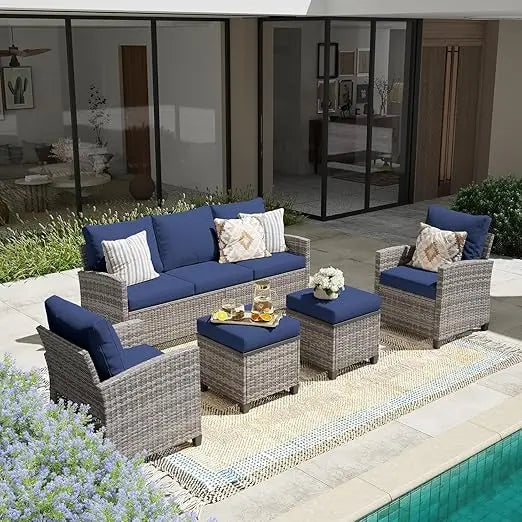 Modern Gray Rattan Wicker Patio Furniture Set for Outdoor Use