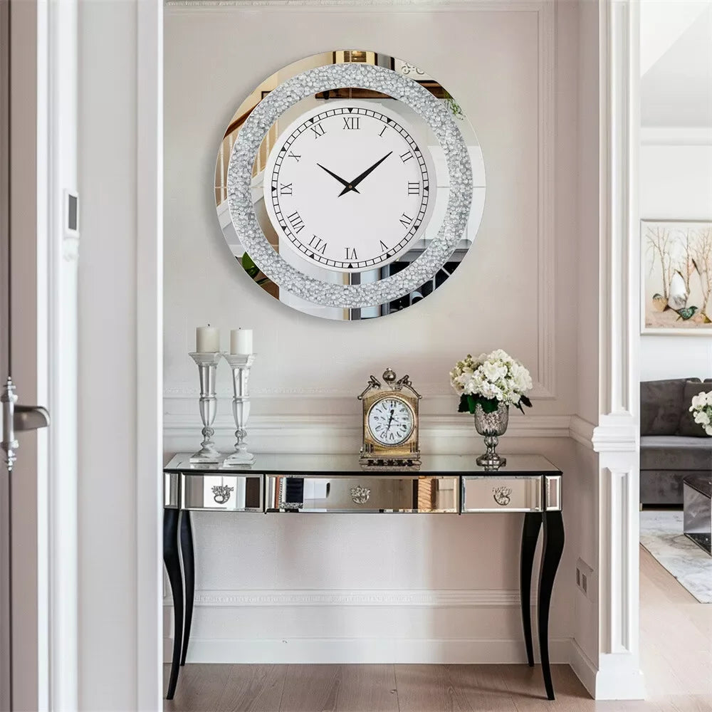 32 Inch Modern 3D Wall Clock with Crystals for Living Room Decor