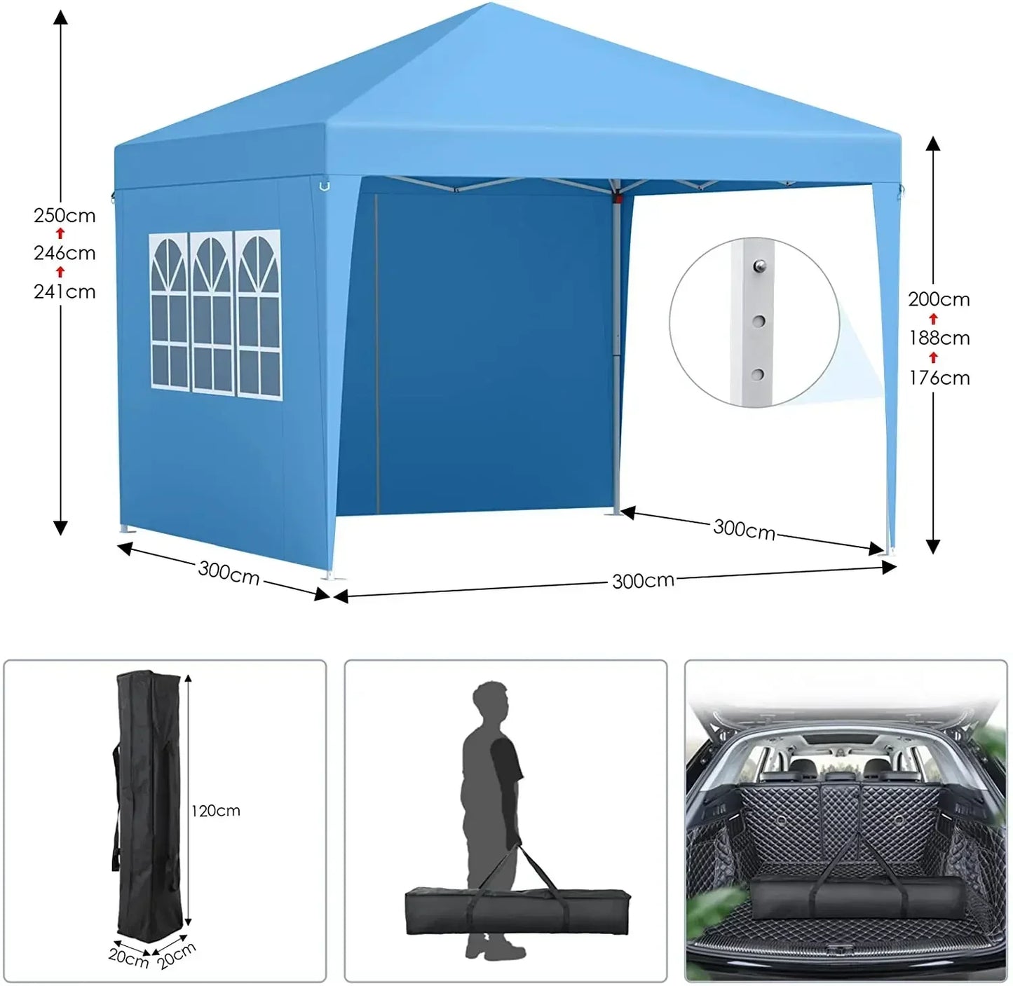 Sunshade Gazebo Portable Outdoor Rainproof Tent 3x3m Steel Frame