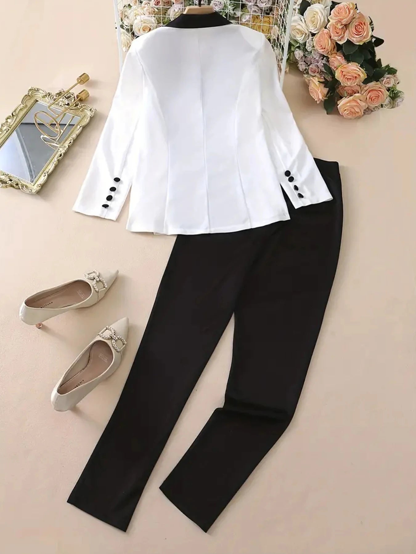 Women's Business Casual Two-Piece Suit Set Double Breasted Slim Fit Pant Suit