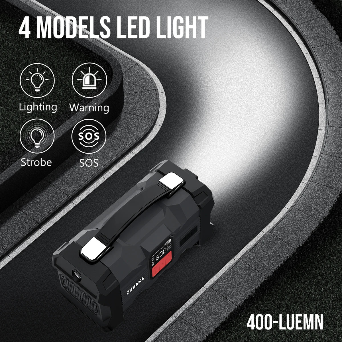 Car Jump Starter and Digital Tire Inflator with 20000-30000 mAh Battery Capacity and Peak Current Over 1200 A