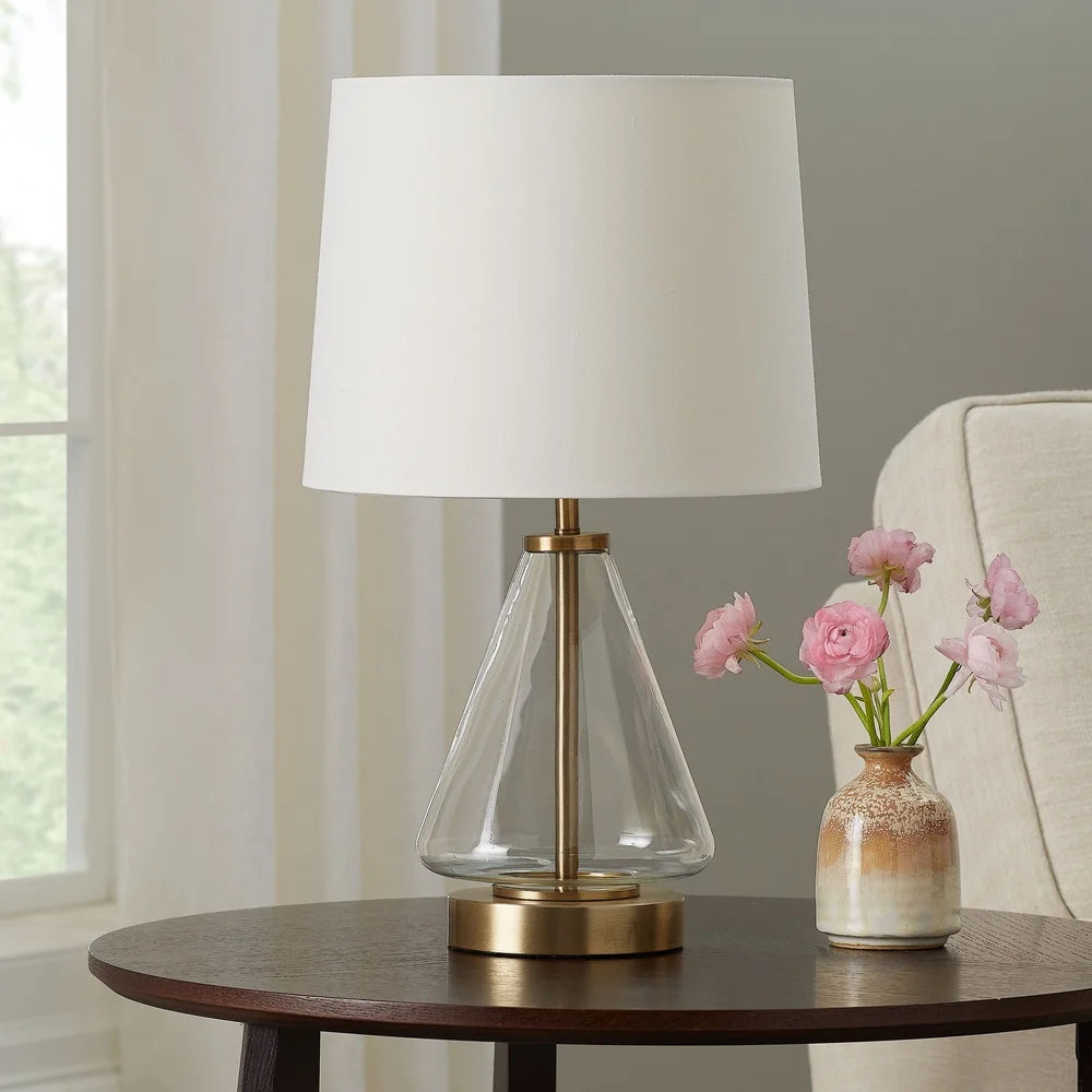 Brass Base Glass Table Lamp Modern Style Desk Lamp with Clear Shade E26 Bulbs Included