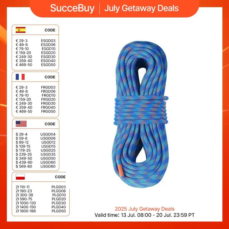 10.2mm Dynamic Climbing Rope 197ft with Hooks CE Certified Blue