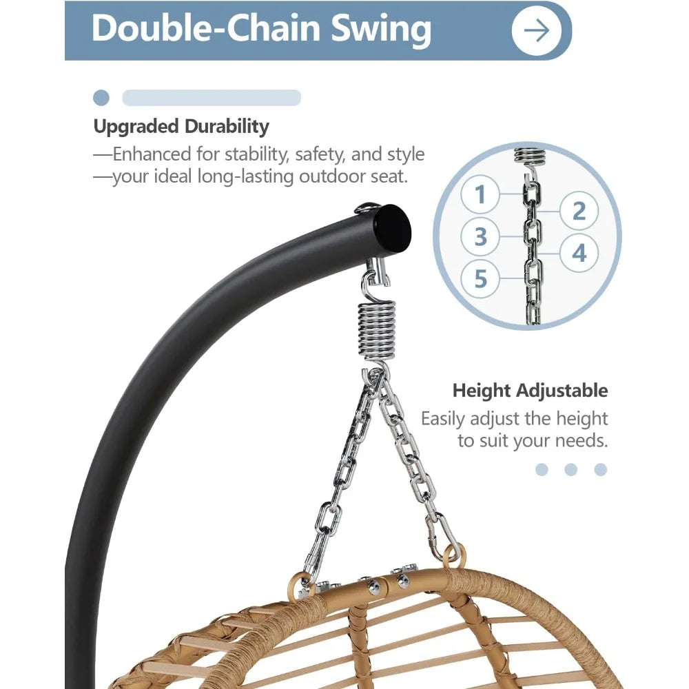 Outdoor Patio Hanging Egg Chair with PE Rattan and Alloy Steel Frame