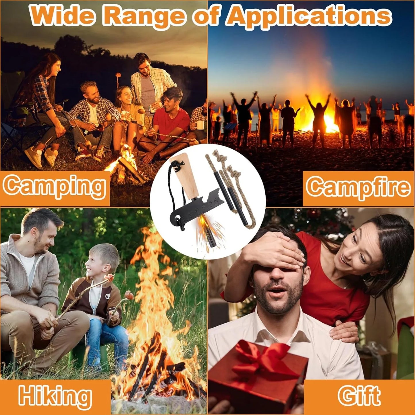Fire Starter Survival Tool Kit with Magnesium Rod Steel Striker and Hemp Cords