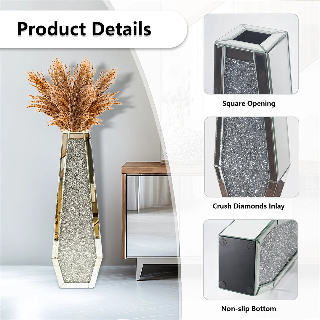 Luxury Large Tall Floor Glass Vase in Silver Modern Contemporary Style
