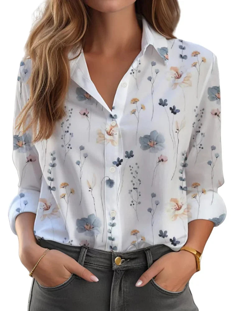 Plus Size Women Loose Shirts with Polo Collar and Printing