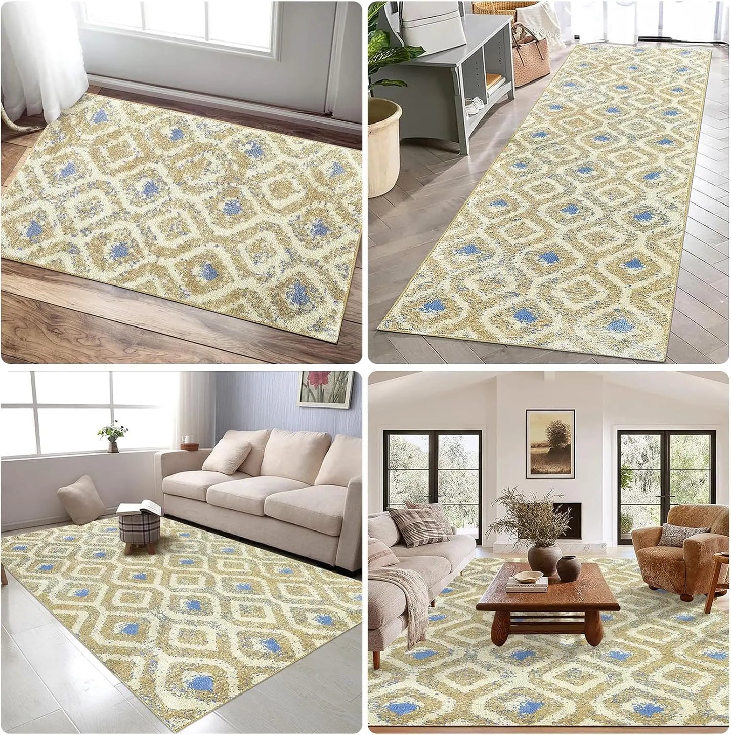 Ultra Soft Area Rug with Cotton Backing 2200GSM Low Pile Abstract Design