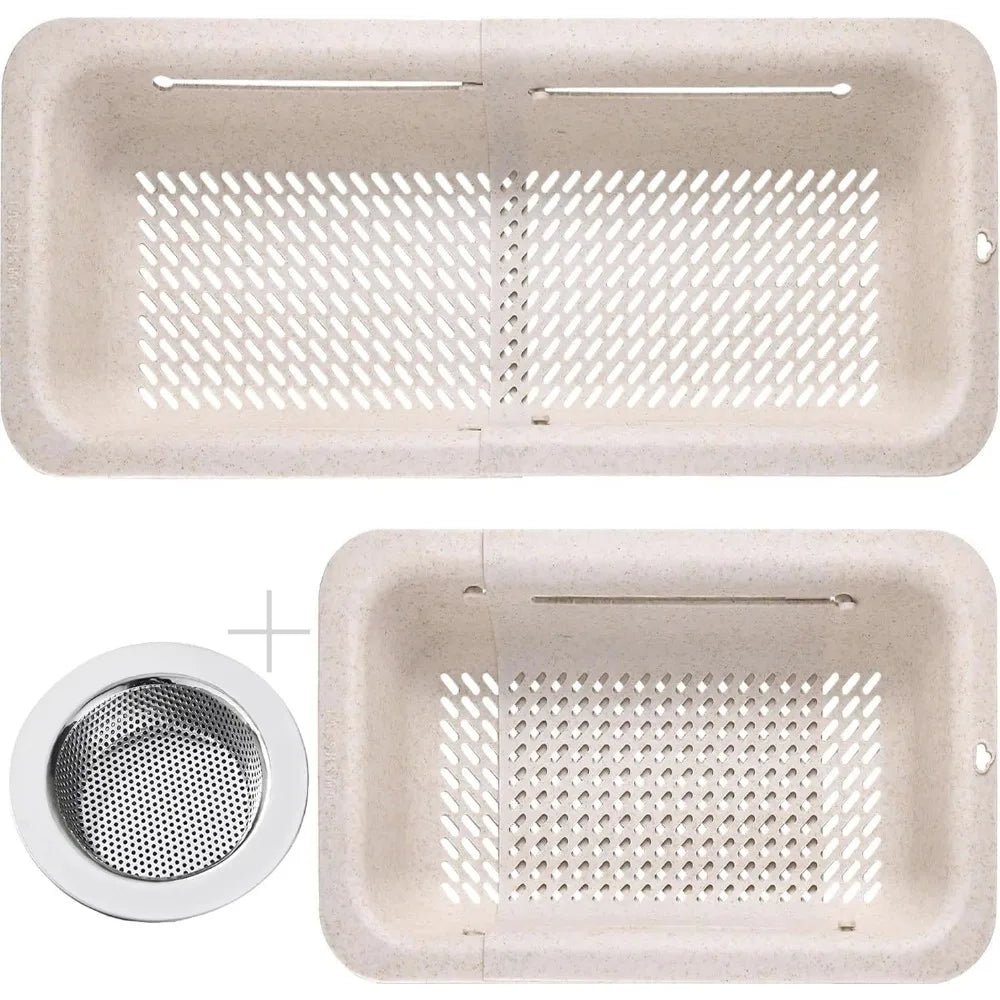 Collapsible Kitchen Colander and Stainless Steel Sink Strainer Set