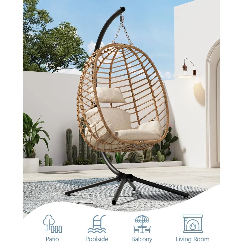 Outdoor Patio Hanging Egg Chair with PE Rattan and Alloy Steel Frame