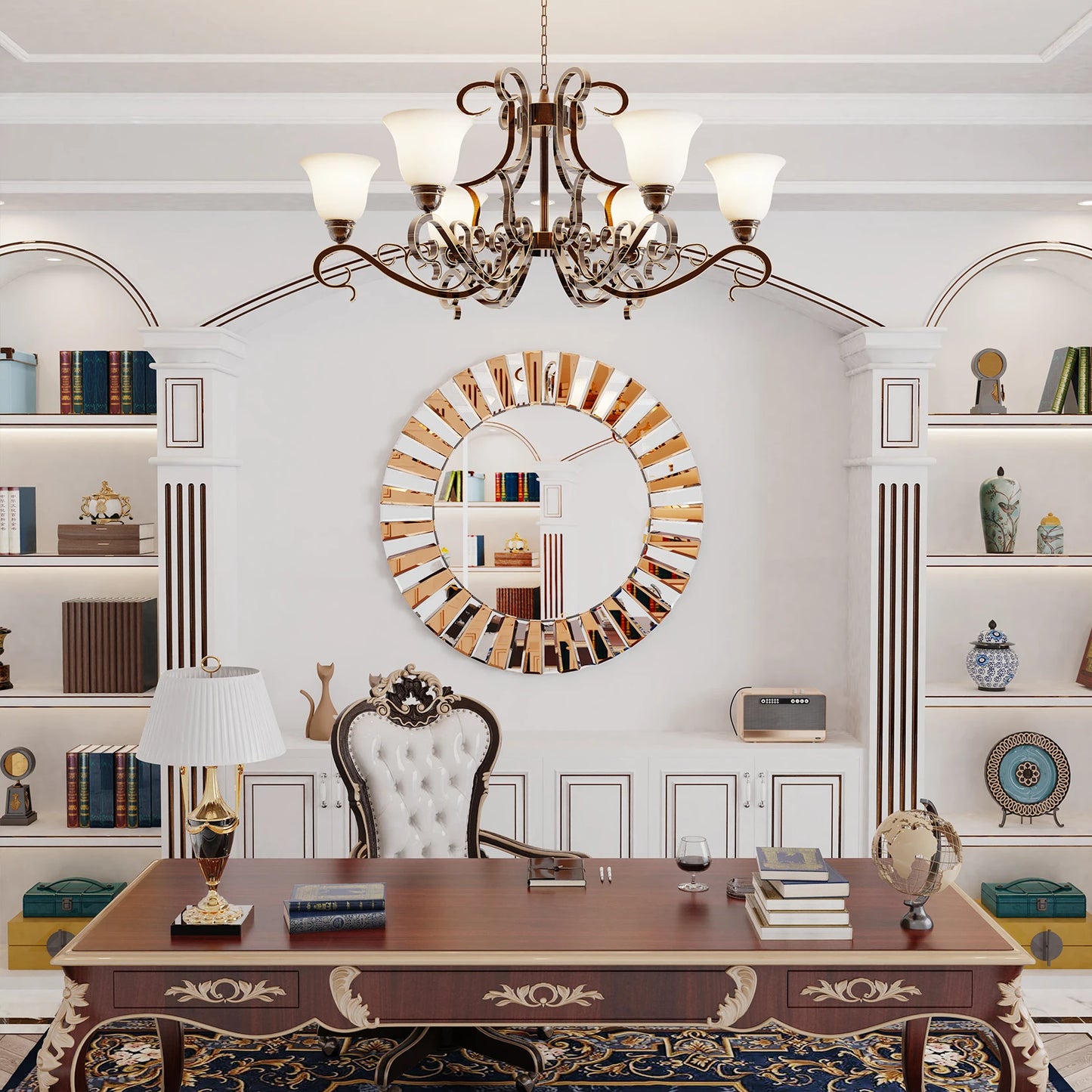 Decorative Round Sunburst Wall Mirror Luxury Modern Art Space Decor