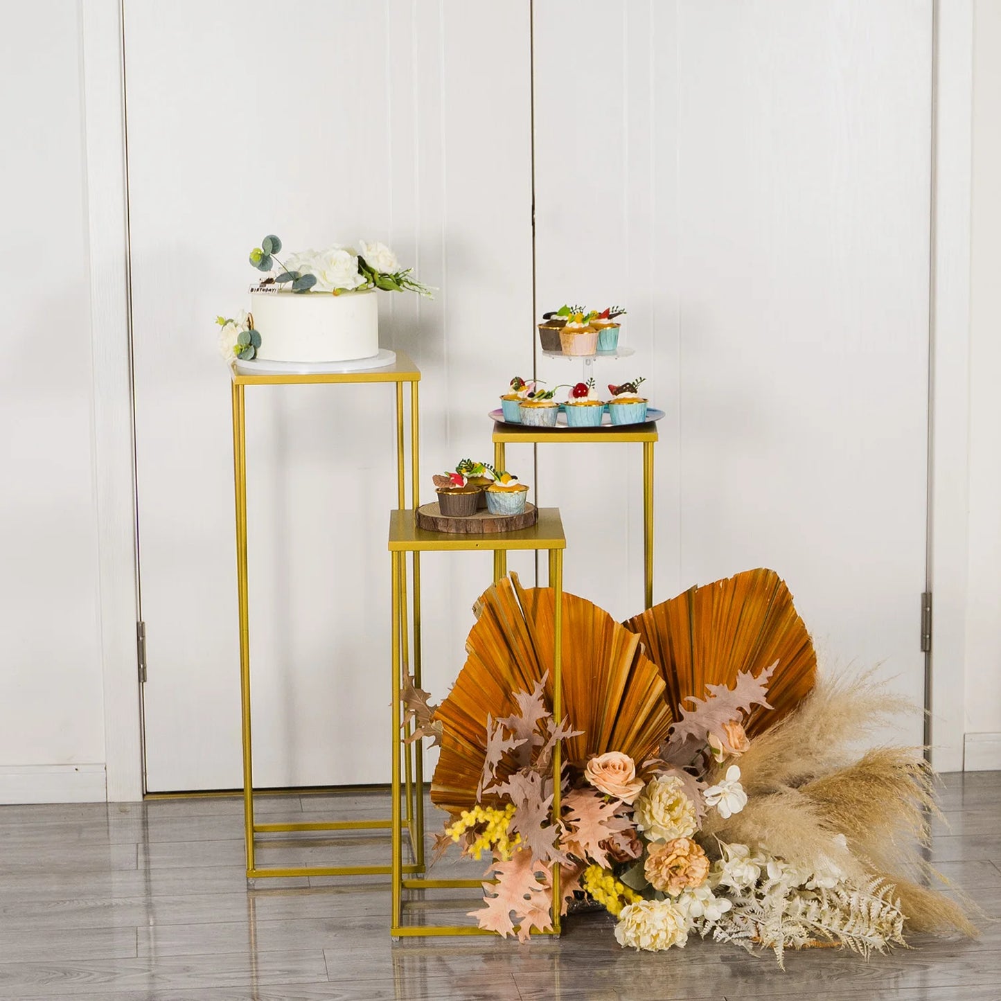 3 Pieces Metal Plant Stand Tall Cake Modern Style Floor Vase Set
