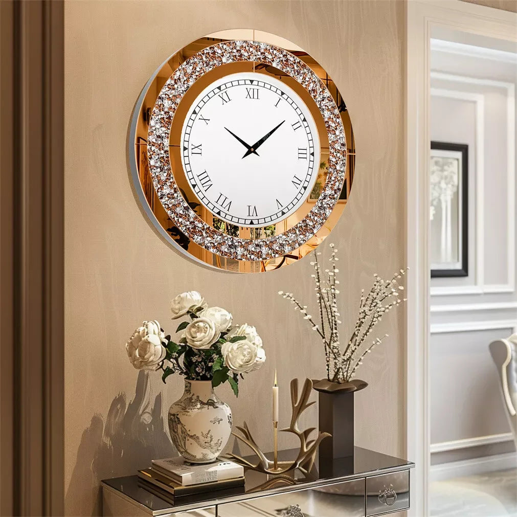 32 Inch Modern 3D Wall Clock with Crystals for Living Room Decor