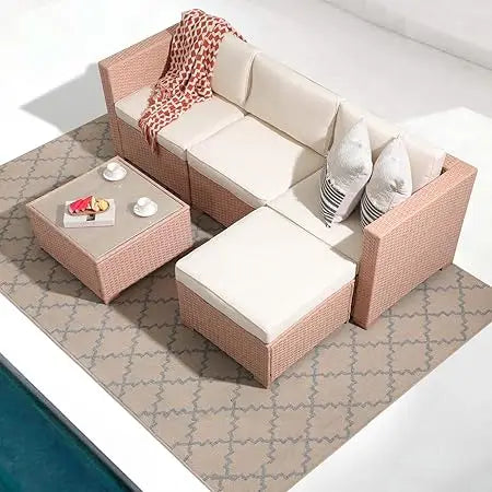 5 Piece Grey Outdoor Patio Furniture Set Classic L Shape Assembly Required